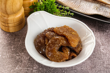 Herring roe snack in the plate