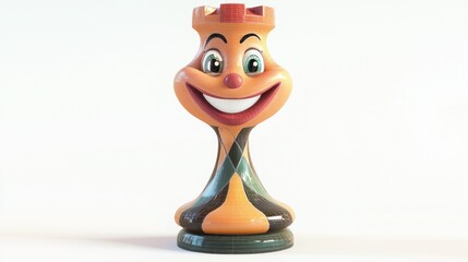 Cartoon Chess Rook with Smiling Face and Detailed Design