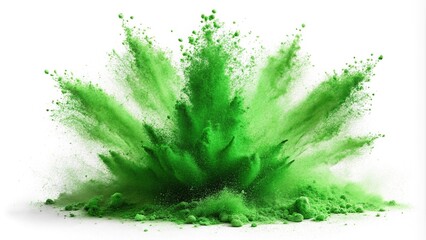 Green powder isolated on white background with splash of green