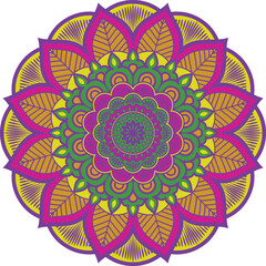 Creative colorful mandala, simple outline design perfect for relaxing coloring book, stickers, patterns, yoga, planners, calendars. Bohemian mandala design, vector art illustration