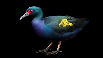 Fototapeta premium Purple Gallinule Bird on Black Background, Photo Realistic, Pattern Background, Wallpaper, Cover and Screen for Smartphone, PC, Laptop, 9:16 and 16:9 Format