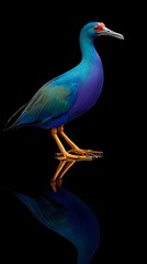 Obraz premium Purple Gallinule Bird on Black Background, Photo Realistic, Pattern Background, Wallpaper, Cover and Screen for Smartphone, PC, Laptop, 9:16 and 16:9 Format