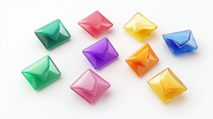 Colorful Glass Envelope Icons on a White Background