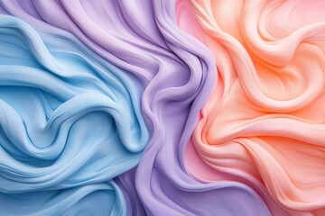 Obraz premium Abstract Swirling Fabric in Pastel Blue, Purple, and Peach