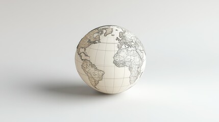 A vintage globe with a detailed world map, resting on a white surface.
