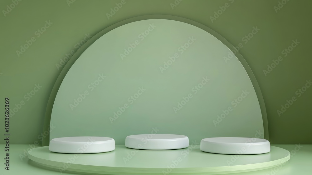Aufkleber Abstract display podium for products on a green background 3D rendering