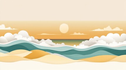 Ai Generated Artistry Water Waves In Golden Turquoise And White Clouds With Sky Reflection Ocean With Golden Sand And Natural Elements Abstract Background For Sunset Or Sunrise