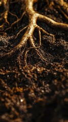 Detailed Close-Up of Muddy Plant Root System