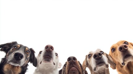 A Diverse Group of Curious and Friendly Dogs Looking Together