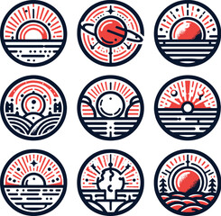 Red cirlce stamp set. Vector illustration, minimal line art. Adobe Illustrator Artwork