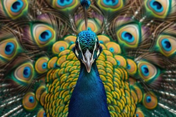 Fototapeta premium Vibrant close up of peacock feathers