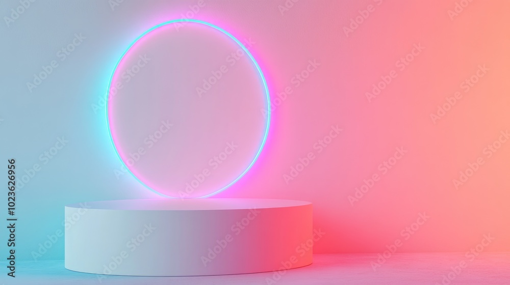 Poster blank product display featuring neon lights against a pastel colored background 3d rendering