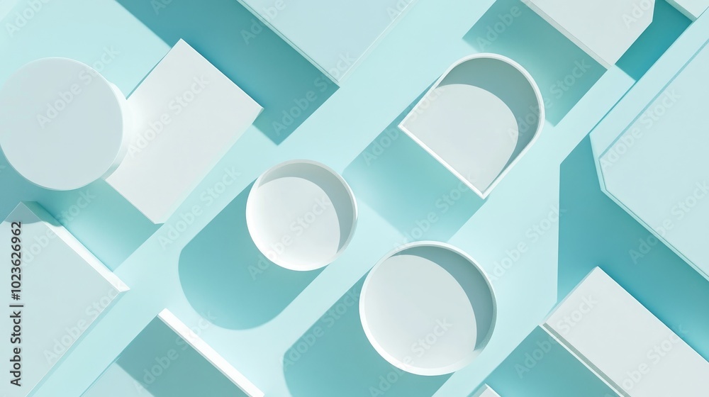 Aufkleber Bright sky blue 3D render featuring a minimalistic and modern flat lay product display from above with a pattern of repetitive square stands