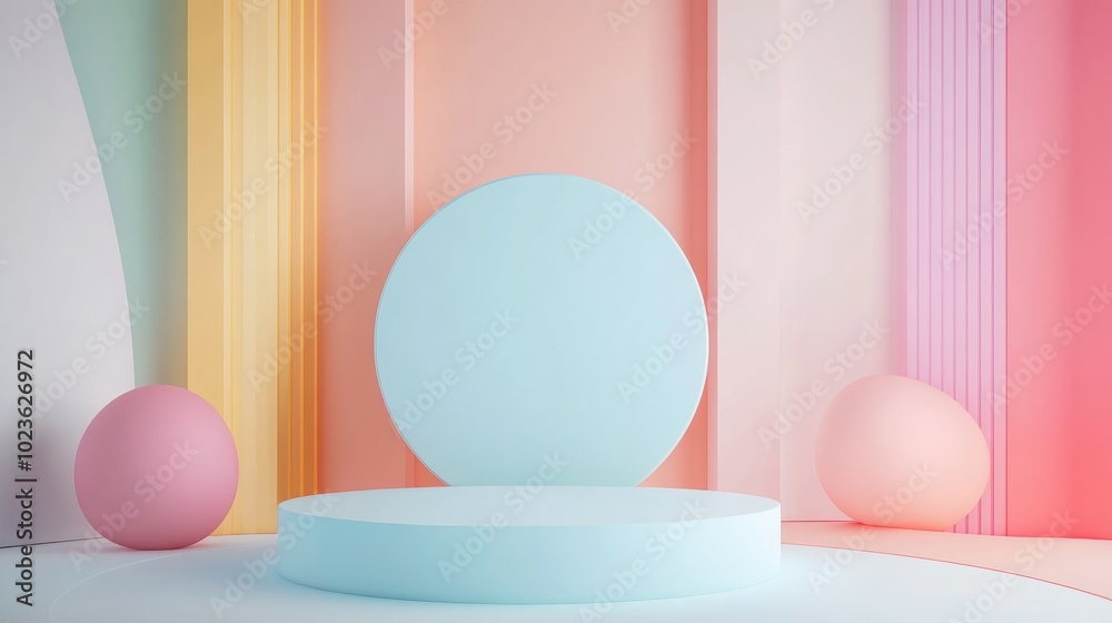 Aufkleber Abstract mockup scene featuring a pastel colored geometric shape podium background for product presentation 3D rendering