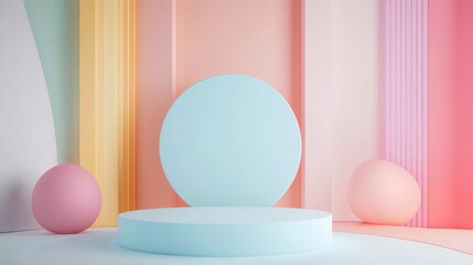 Fototapeta premium Abstract mockup scene featuring a pastel colored geometric shape podium background for product presentation 3D rendering