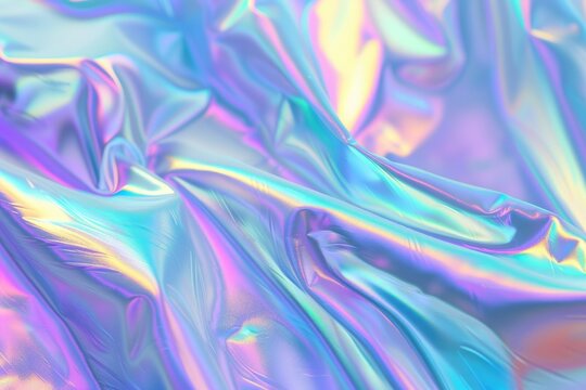 Abstract holographic metallic background in pastel neon colors.