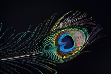 Closeup of peacock feather on black background © Isuru