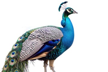 Obraz premium Closeup peacock isolated on white background Green peafowl