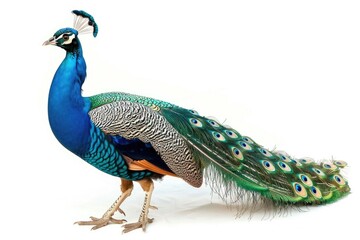 Obraz premium Closeup peacock isolated on white background Green peafowl