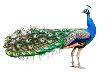 Obraz premium Closeup peacock isolated on white background Green peafowl