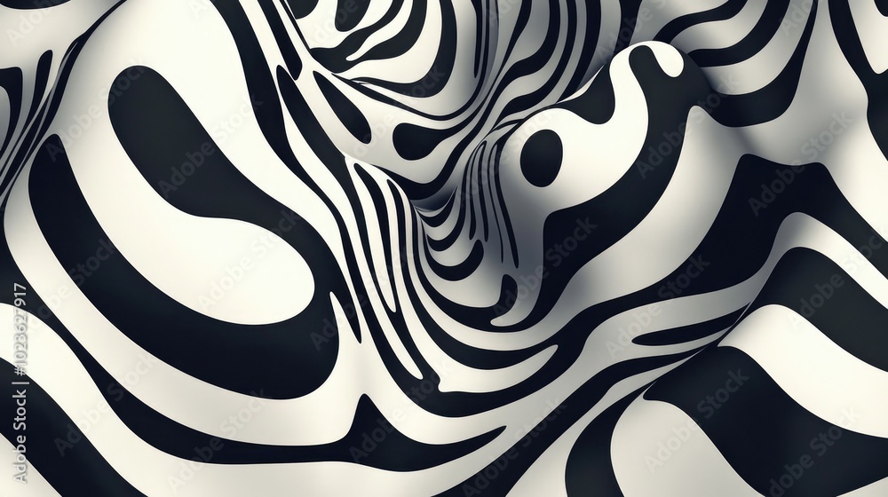 Poster Abstract Seamless Optical Illusion Black And White Background Creative Illusion With 3D Depth Ancient Pattern Interweaving Tapestry Design Art Photography