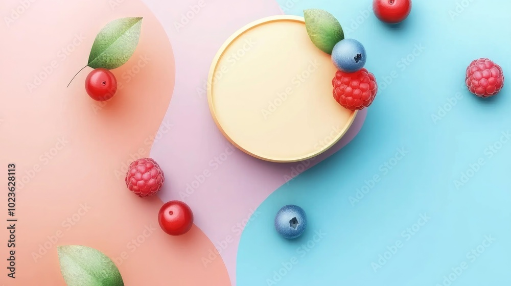 Poster cheesecake with mixed berries on a table