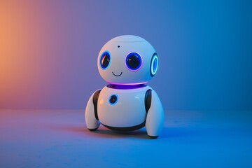 Whimsical Robot Toy Character with Vibrant Gradient Background - Playful Futuristic Concept for Kids' Stories and Advertisements