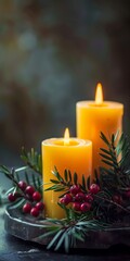 Festive candles with blank space for greetings.