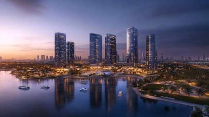 Obraz premium Panoramic view of sparkling buildings