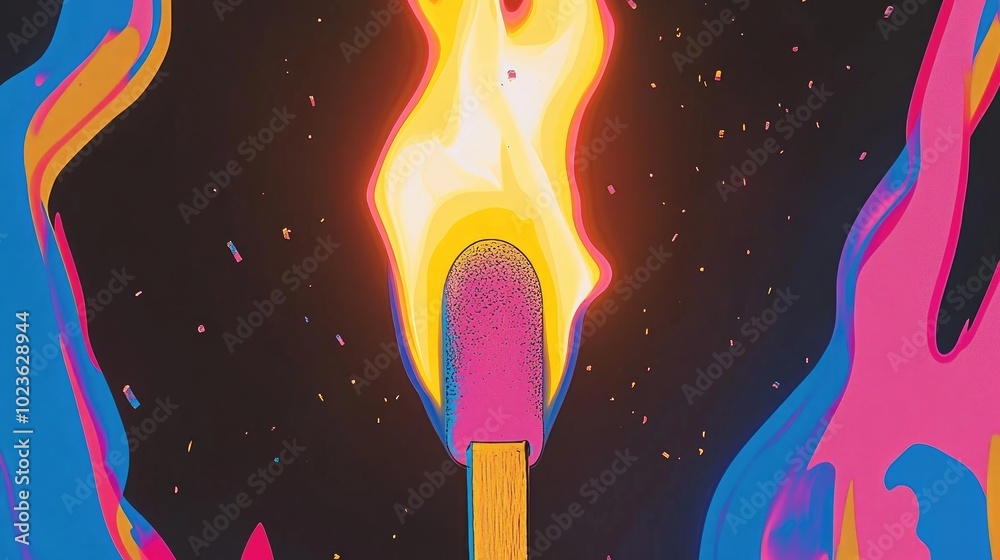 Aufkleber close up of a burning match against a dark background fire in darkness illuminating a philosophical 