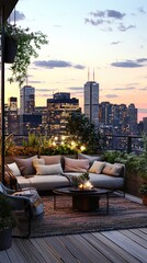 Fototapeta premium Stylish Rooftop Garden with Cozy Seating