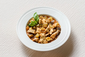 vegetable stew with chicken, sweet potato, eggplant and zucchini