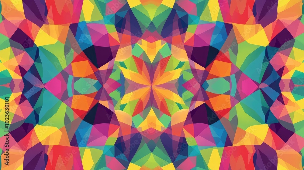 Poster abstract kaleidoscope illustration featuring a vibrant psychedelic pattern suitable for fabric wallp