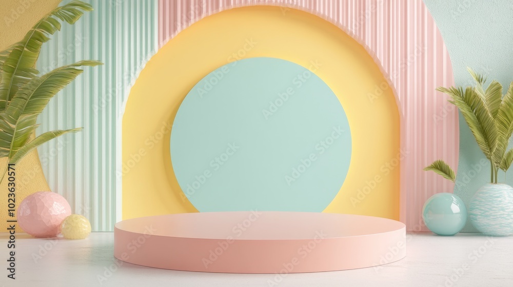 Aufkleber Abstract pastel colored geometric shape background modern minimalist mockup ideal for podium display or showcase 3D rendering