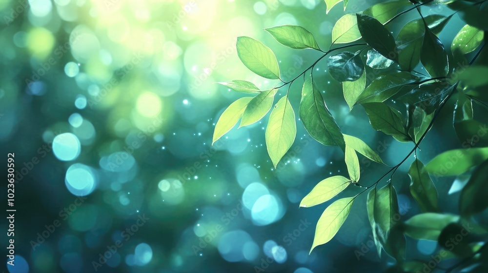Poster blurred abstract background featuring vibrant green leaves for a calming effect