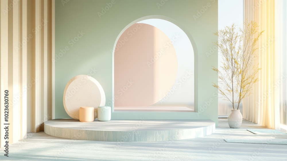 Aufkleber Abstract geometric shape in soft pastel colors ideal for minimal design or product display podium in 3D rendering