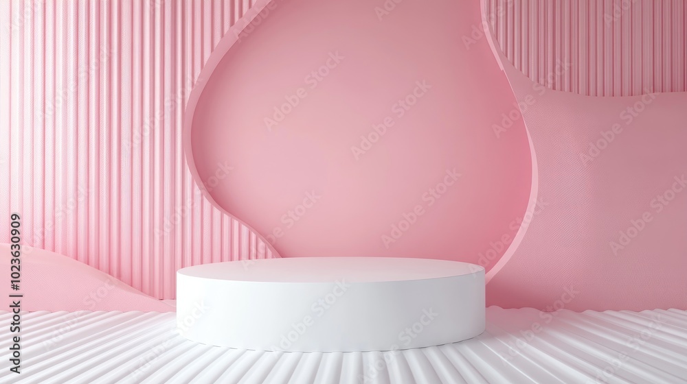 Aufkleber Abstract geometric shapes with white and pink podiums on a pink background for product display Minimalist concept 3D rendering