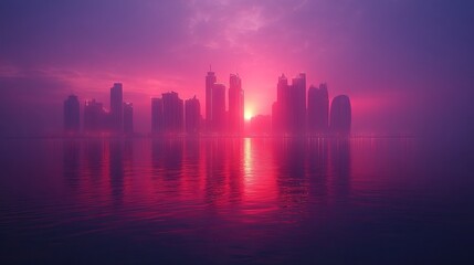 Fototapeta premium Сity view of sparkling high-rises from the sea side.