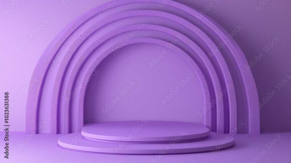 Aufkleber a collection of purple concentric arches on a podium providing a contemporary and minimalist setting