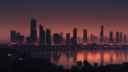 Fototapeta premium Sea view of the city with majestic skyscrapers.