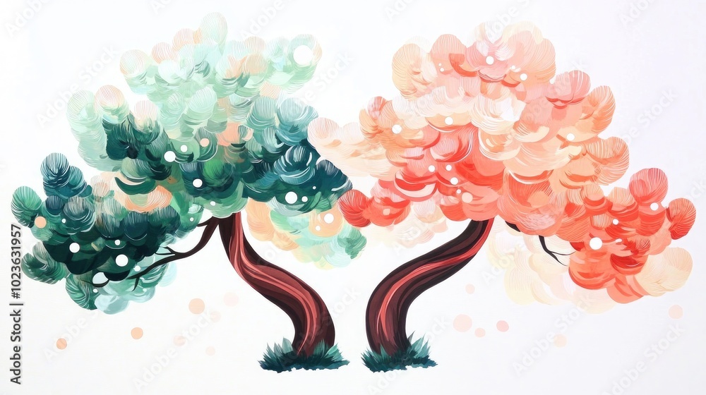 Poster branches of two conifer trees intertwined