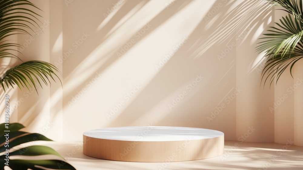 Poster 3d background featuring podium display with a natural white banner mockup abstract nature shape with