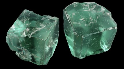 Fototapeta premium Two large faceted green crystals on black background