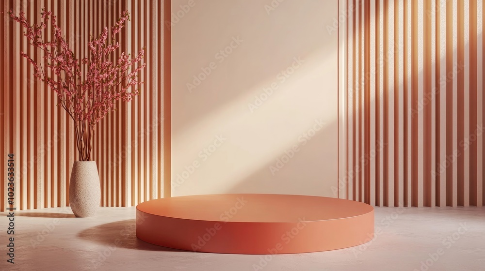 Poster 3D rendering of a mockup backdrop Display podium for showcasing products Unoccupied scene featuring a blank round stage