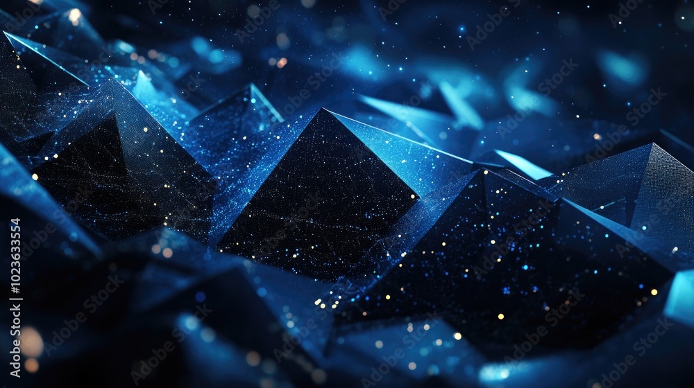 Poster Abstract dark blue geometric patterns creating a technology themed background ideal for concepts related to science fiction cyberspace big data and artificial intelligence