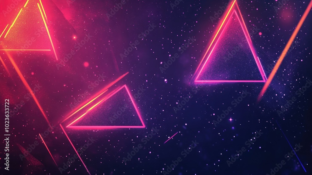 Poster colorful background with neon triangles glowing lines and stars gaming cosmos fantasy vibes backgrou