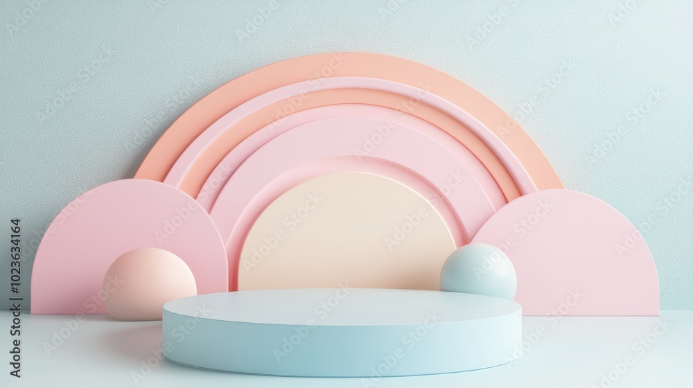 Aufkleber Abstract pastel geometric shapes background modern minimalist mockup for podium display or showcase 3D rendering