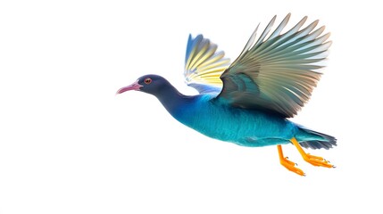 Obraz premium Purple Gallinule Bird Flying White Background, Photo Realistic, Pattern Background, Wallpaper, Cover and Screen for Smartphone, PC, Laptop, 9:16 and 16:9 Format