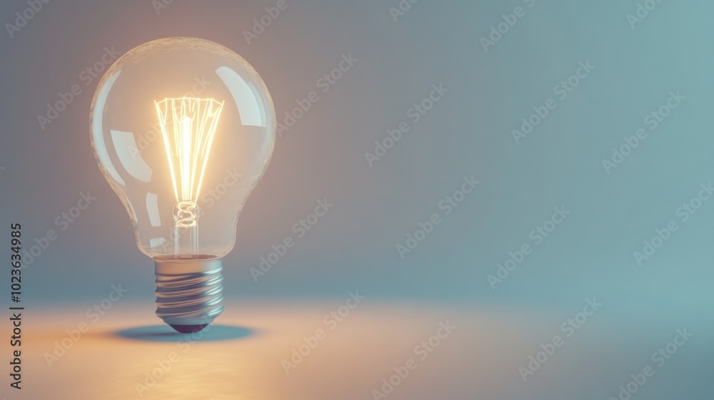 Poster a single lit light bulb on a gradient background