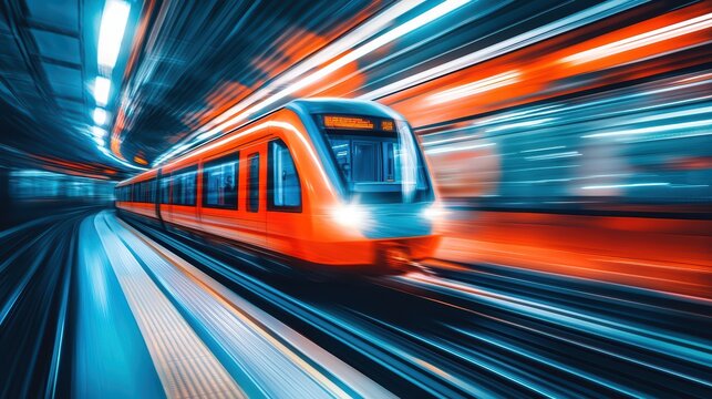 A dynamic image of a speeding train in a vibrant, colorful environment, showcasing motion and energy.